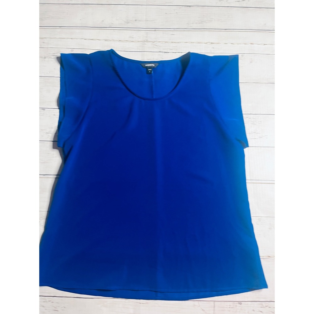 Express Womens Royal Blue Scoop Neck Flutter Cap Sleeve Blouse Top Small